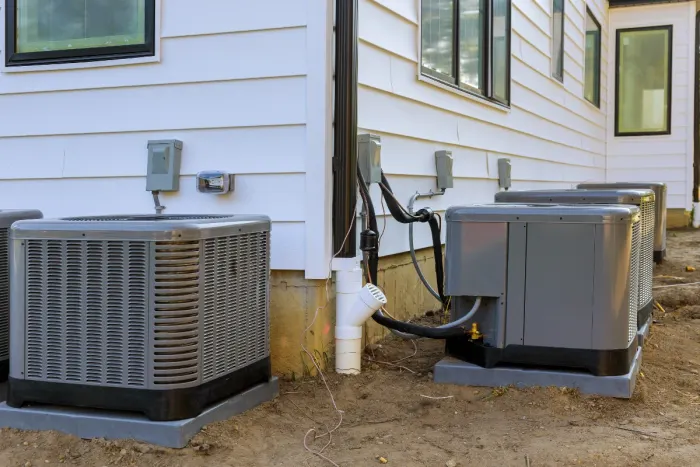 Air Conditioner Compressors along the outside of a house