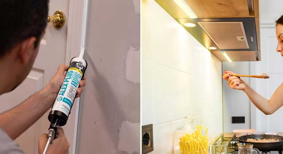 Homeowner applying caulk to a door frame